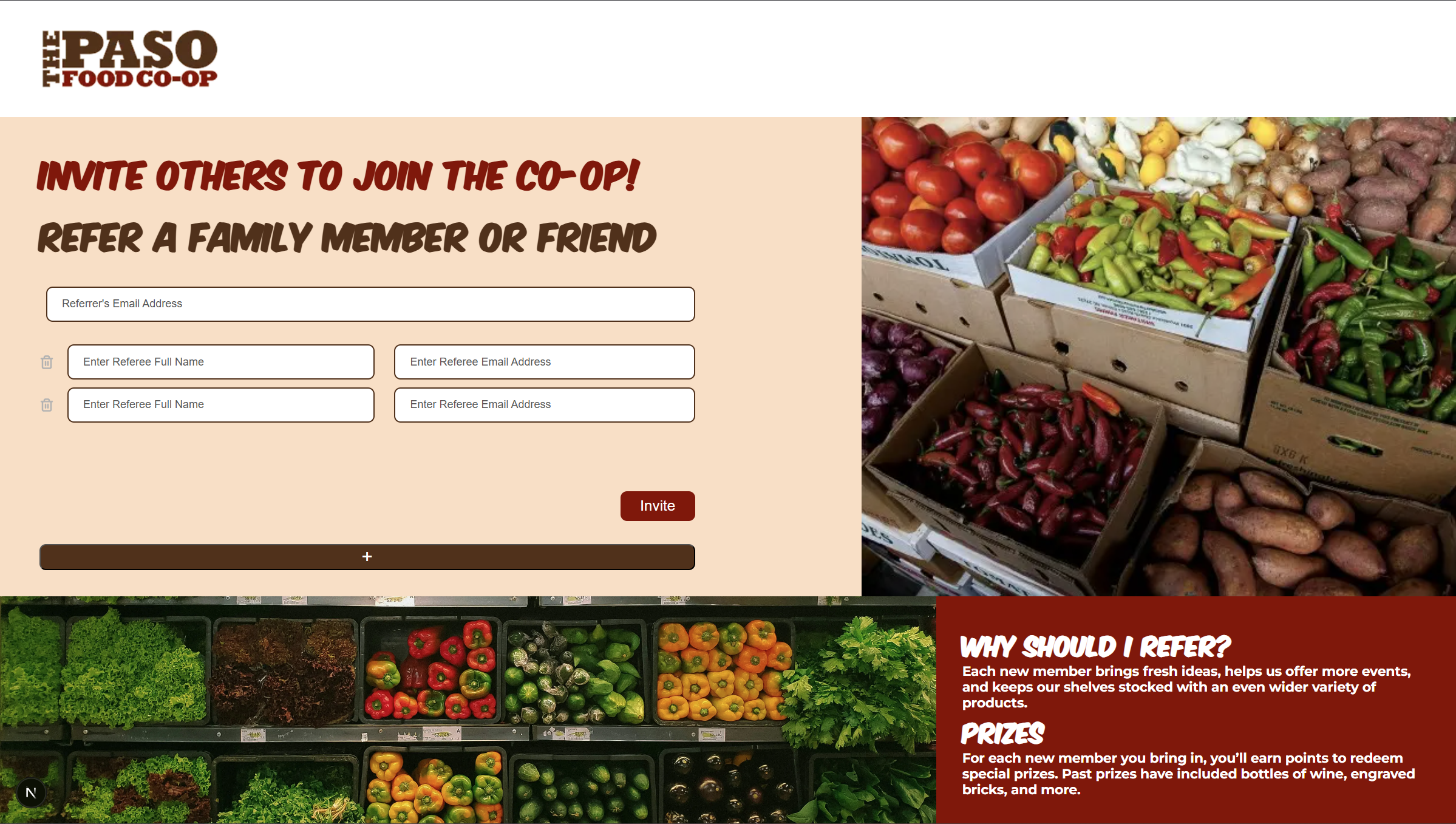 Paso Robles Food Co-op Referral App landing page